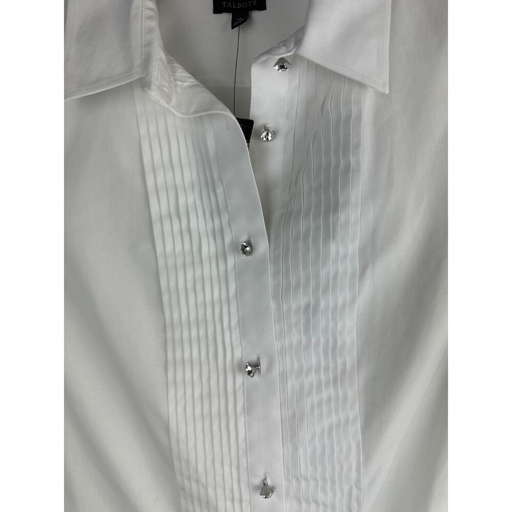 NWT Talbots Pleated Diamond Button Up Shirt LS Wrinkle Resistant White Size 14 - Picture 5 of 16